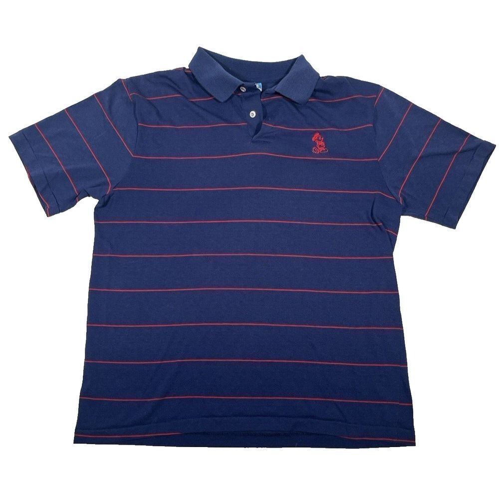 Disney Polo Shirt Mens XL Blue Striped Donald Duck Vintage 90s Made‎ in USA